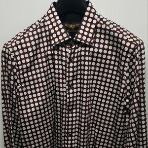NEW MEN'S PREMIERE BROWN POLKA DOT SLIM FIT SHIRT SIZE XL